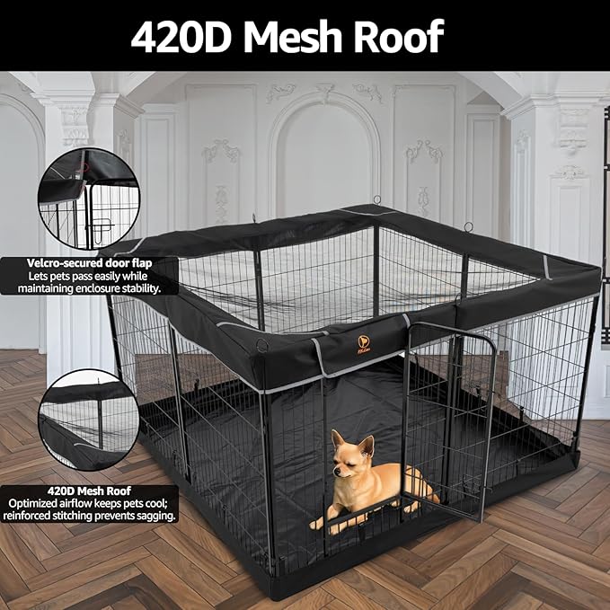 PJYuCien Dog Playpen Outdoor Plus Storage Bag，24" H 8 Panels Puppy Pen with Square Bottom & Top Cover,Heavy Duty Dog Fence for Camping