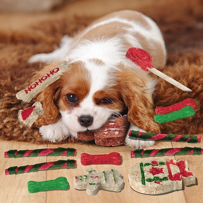 MON2SUN Christmas Dog Rawhide Treats Holiday 14Count Stocking for Small Dogs