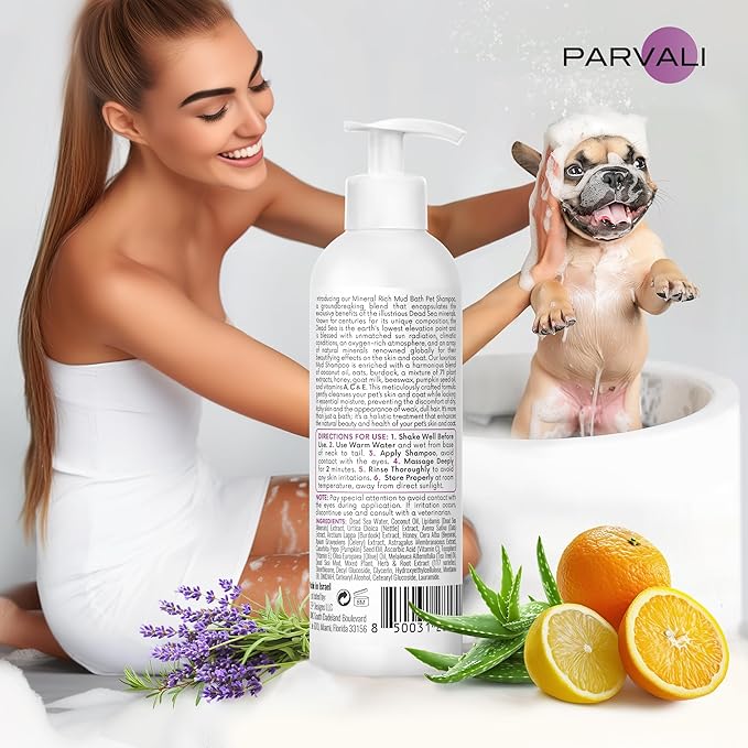 Natural Dead Sea Mud Bath Dog Shampoo (250 ml, 8.45 fl oz). A Purifying Anti-Itching Gentle Skin and Coat Care Formula. Minerals Rich, Long-Lasting Perfume, Easy Application. Enjoy!