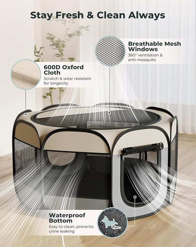 Cat Playpen, 71"x 24" Large Portable Puppy Playpen, 2-Room Foldable Dog Playpen for Indoor Outdoor Dogs, Cats, Small Animals with Carrying Case