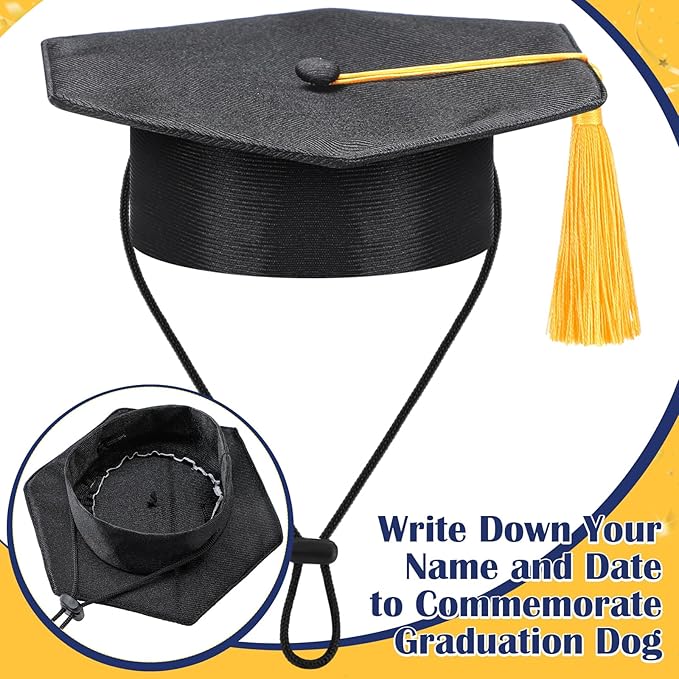 Geyoga Dog Cat Graduation Cap and Gown Set 2025 Washable Dog Costume Puppy Black Graduation Hat with Tassel Pet Holiday Party Costume Accessory(XL)