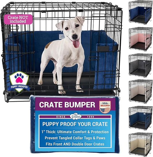 Pet Dreams Dog Crate Bumper - Comfy Liner & Dog Tail Protector for Inside Crate, Fits iCrate Cages 18, 24, 30, 36, 42, 48 Inches (Blue, X-Large, 42")