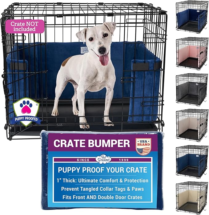 Pet Dreams Dog Crate Bumper - Comfy Liner & Dog Tail Protector for Inside Crate, Fits iCrate Cages 18, 24, 30, 36, 42, 48 Inches (Blue, Medium, 30")