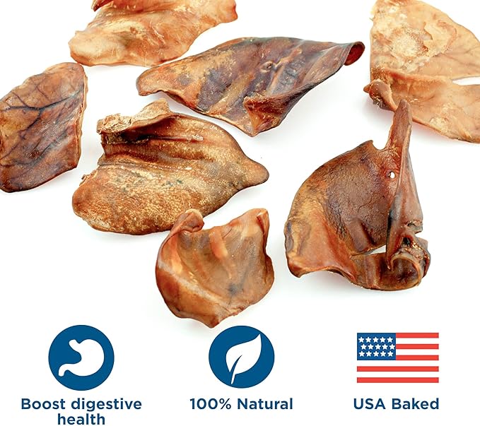 Best Bully Sticks All Natural USA Baked & Packed Pig Ears for Dogs - Single Ingredient Easily digestible 100% Pork Dog Chew Treats - Great for Puppies, Small, Medium, and Large Dogs - 12 Pack