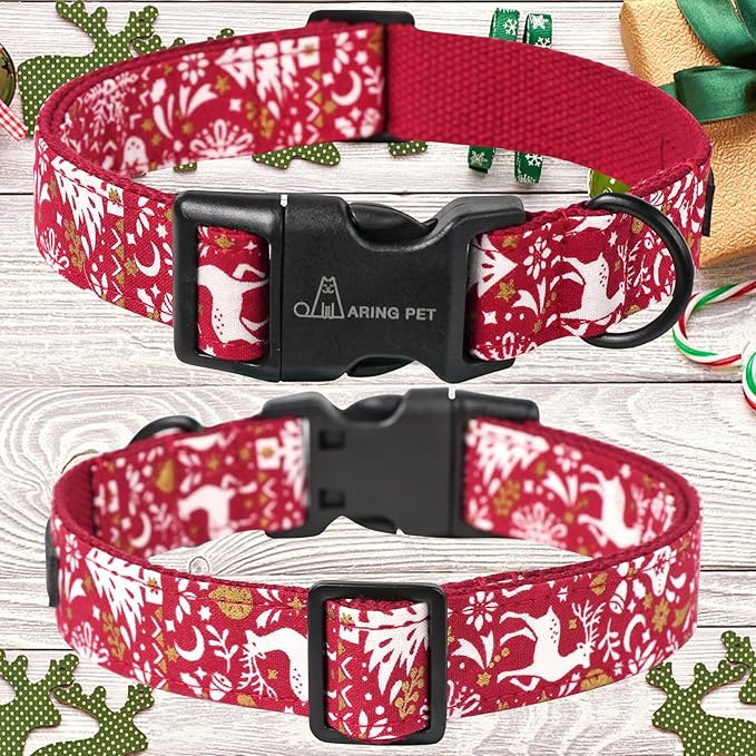 ARING PET Christmas Dog Collar Cute Red Reindeer Dog Collars, Cotton Lightweight Christmas Dog Collars Puppy Collar for Small Medium Large Dogs