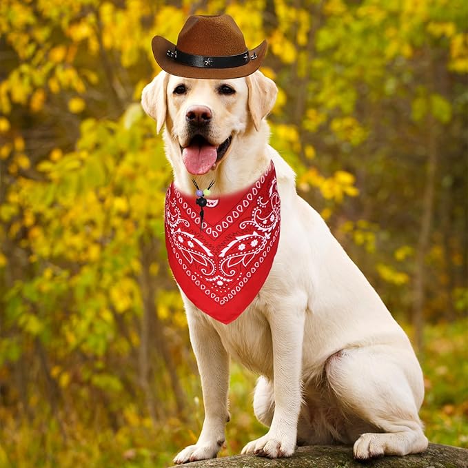 Dog Halloween Costumes, Dog Cowboy Costume Halloween Pet Cowboy Hat Bandana Scarf for Small Medium Large Dogs Pets (Brown Hat & Red Bandana, Large)