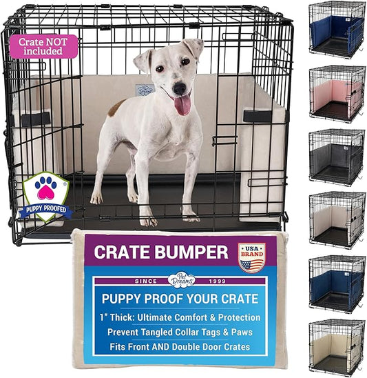 Pet Dreams Dog Crate Bumper - Comfy Liner & Dog Tail Protector for Inside Crate, Fits iCrate Cages 18, 24, 30, 36, 42, 48 Inches (Ivory, X-Small, 18")