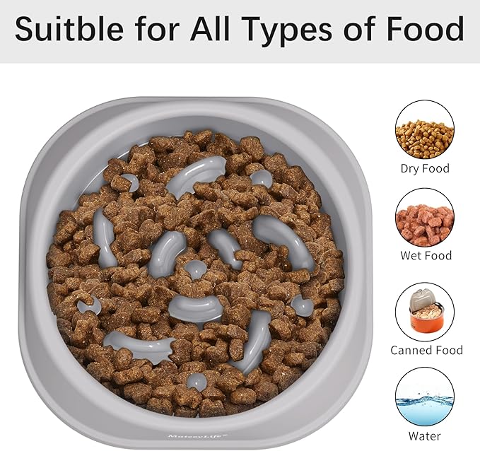 MateeyLife Small Slow Feeder Cat Bowls 2PCS, Anti-Choking Puzzle Cat Food Bowls, Anti-Slip Interactive Dog Feeding Slow Down Eating, Bloat Stop Maze Dishes Dog Feeder for Small Breeds 1 Cup Gray&Black
