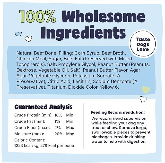 Pawstruck Large 5-6" Filled Dog Bones, Peanut Butter Flavor - Made in USA Long Lasting Stuffed Femur for Aggressive Chewers Dental Treat - Pack of 3 - Packaging May Vary