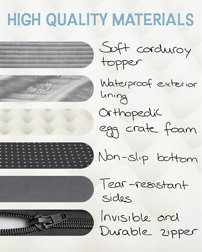 OhGeni 30 Inch Orthopedic Waterproof & Machine Washable Dog Bed with Egg Crate Foam Support, Non-Slip Bottom and Removable Pet Bed Cover for Extra Large, Large, Medium, Small Dogs (Gray)