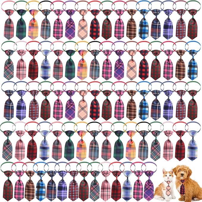 80 Pcs Dog Bows Dog Bow Ties for Small Dogs Assorted Pattern Dog Bowtie Dog Collar Bows Cat Bowtie Collar Dog Bowknot for Small Medium Puppy Pet Photography Festival Grooming Party (Plaid Tie)