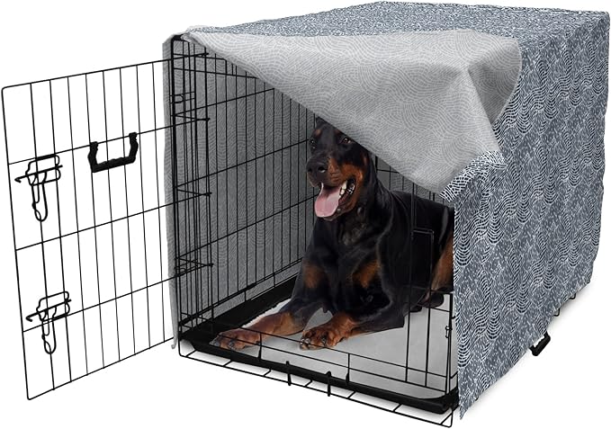 Ambesonne Abstract Dog Crate Cover, Monochromatic Design Mosaic Look Artistica Ocean Waves Repetition, Easy to Use Pet Kennel Cover for Medium Large Dogs, 42 Inch, Dark Slate Blue White