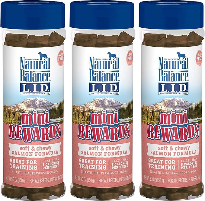 Natural Balance Limited Ingredient Diets Mini Rewards Soft and Chewy Dog Treats (Salmon, 3 Pack / 5.3-Ounces Each)