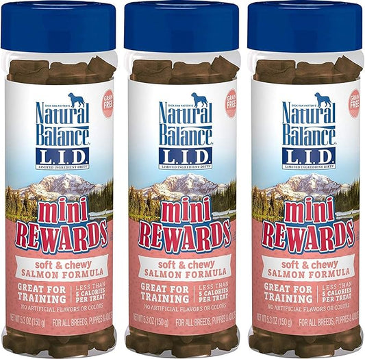 Natural Balance Limited Ingredient Diets Mini Rewards Soft and Chewy Dog Treats (Salmon, 3 Pack / 5.3-Ounces Each)