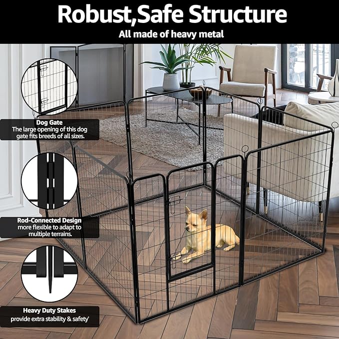 PJYuCien Dog Playpen Plus Storage Bag，32" H 8 Panels Puppy Pen with Square Bottom,Heavy Duty Dog Fence for Puppies/Small Dogs