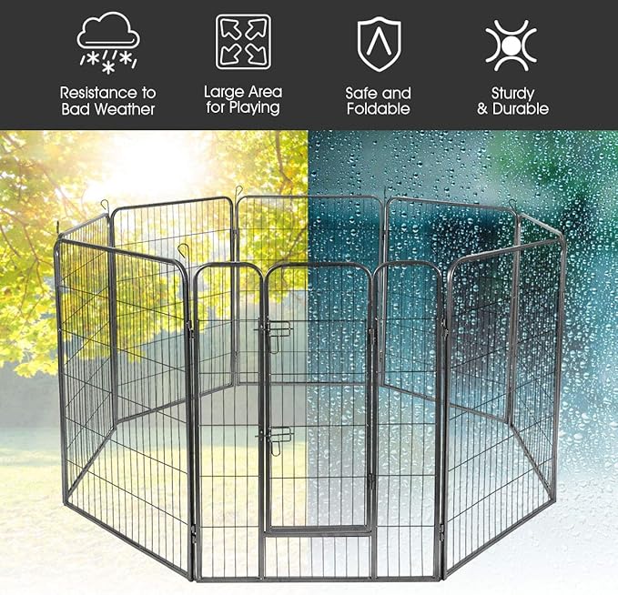 Giantex 40inch 16 Panel Pet Playpen with Door, Foldable Dog Exercise Pen, 13ft x 8ft Configurable Freestanding Cat Duck Chicken Rabbit Fence, Outdoor & Outdoor, Metal Pet Exercise Fence Barrier Kennel