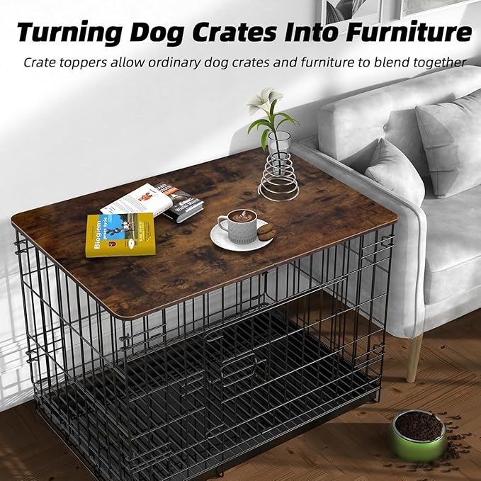 Dog Crate Topper Wood 54 Inch Dog Crate Topper Crate Table Topper Collapsible Dog Kennel Topper for Decorative Dog Crate, Suitable for 54 Inch Wire Dog Crate (Furniture Style, Brown)
