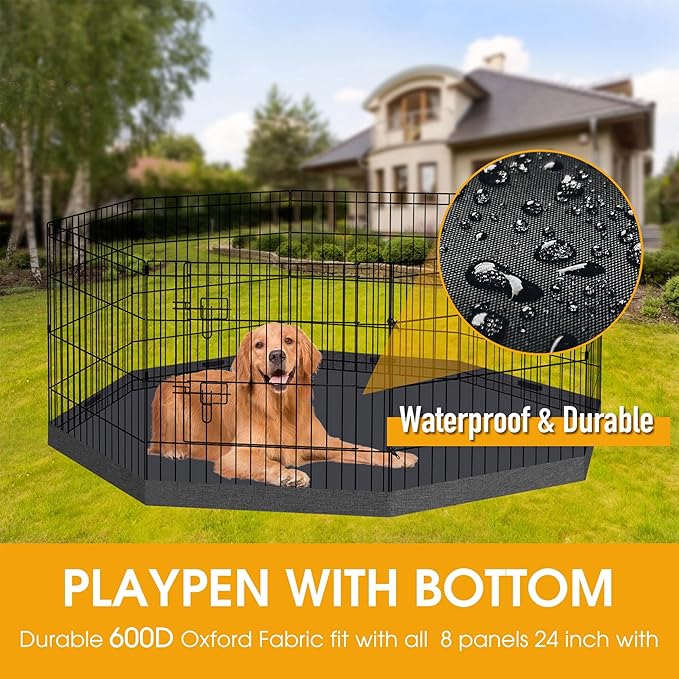 Artmalle Dog Pet Playpen 8 Panel 24 Inch Bottom Pad Cover for Small Medium Pets Indoor Outdoor (Only Cover,Playpen Not Included)(Black Bottom pad Cover)