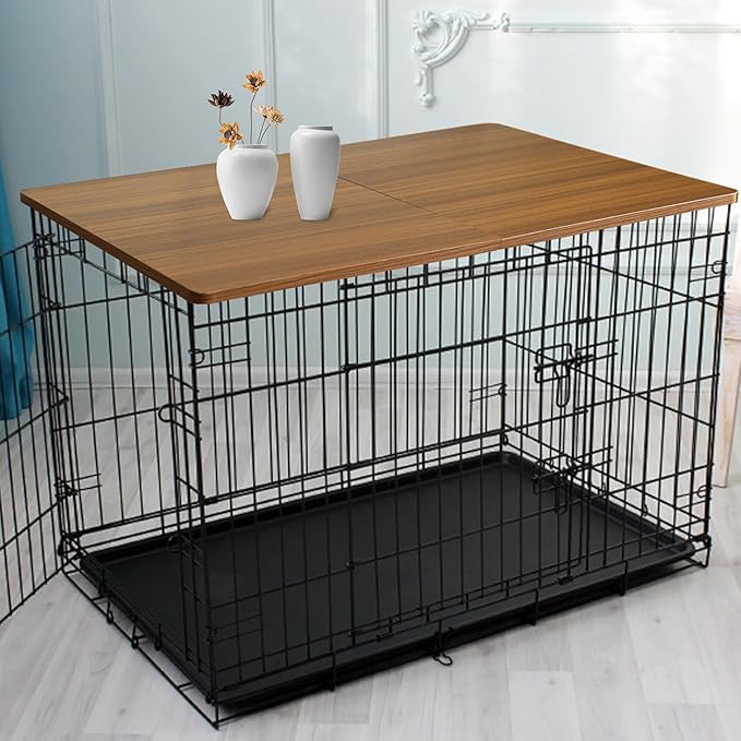 Deblue Foldable Dog Crate Topper, Crate Topper for 42in Wire Dog Cages, Wooden Dog Kennel Table Top for Large Dog, Foldable, Portable-(42 in Only Topper)
