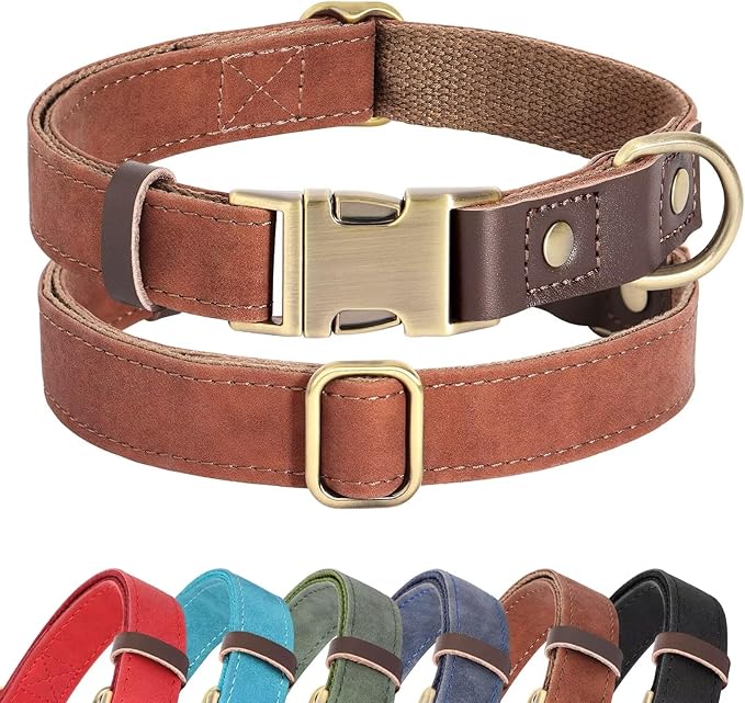 Didog Soft Padded Leather Dog Collar for Large Dogs, Classic Heavy Duty Dog Collars with Quick Release Metal Buckle, Adjustable Large Dog Collar Leather,Brown,L