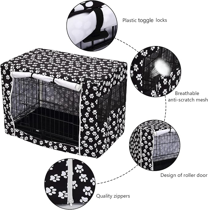 Pethiy Dog Crate Cover Durable Polyester Pet Kennel Cover Universal Fit for Wire Dog Crate - Fits Most 30 inch Dog Crates - Cover only-Black-30