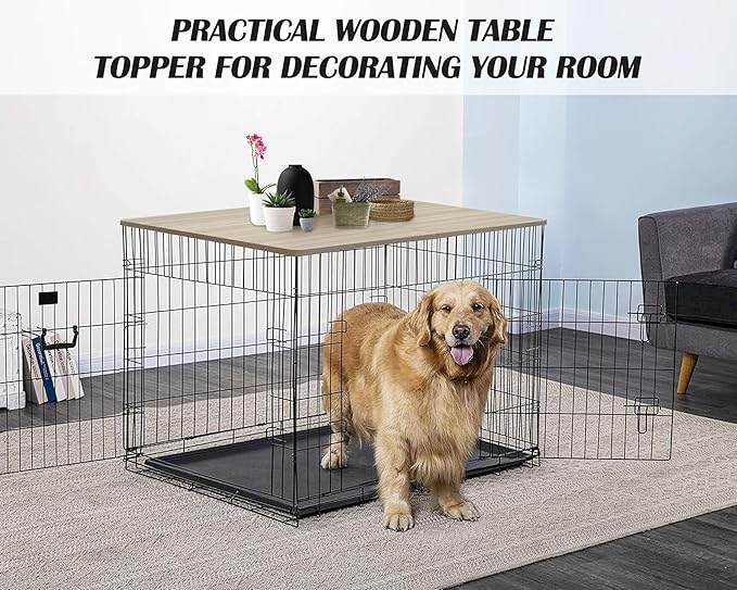 Deblue Dog Crate Topper, Crate Topper for 48in Wire Dog Cages, Wooden Dog Kennel Table Top for Large Dog, Foldable, Portable, Morden-(48 in Only Topper)