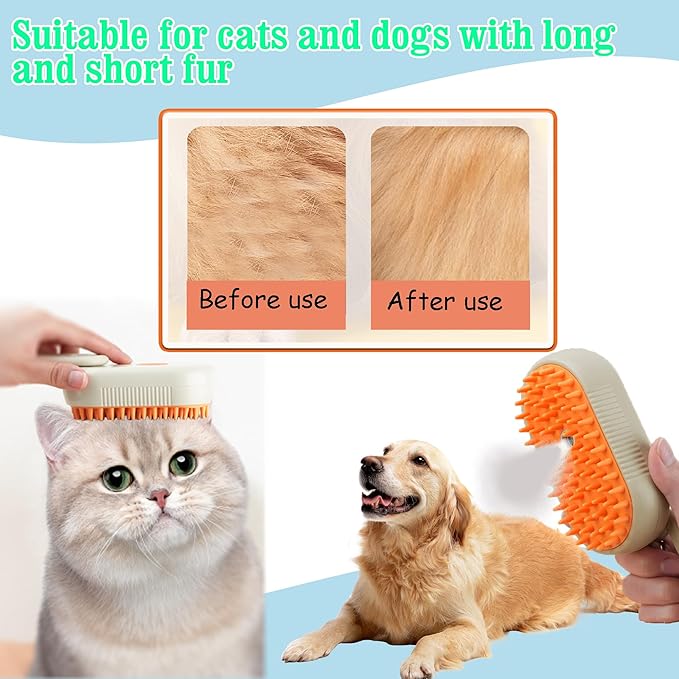 Cat Steam Brush for Shedding with Foldable Handle for Short/Long Haired Pets Spritz Defur Comb for Cats Pet Spray Hair Removal Comb Grooming Tool for Hair Removal & Massage