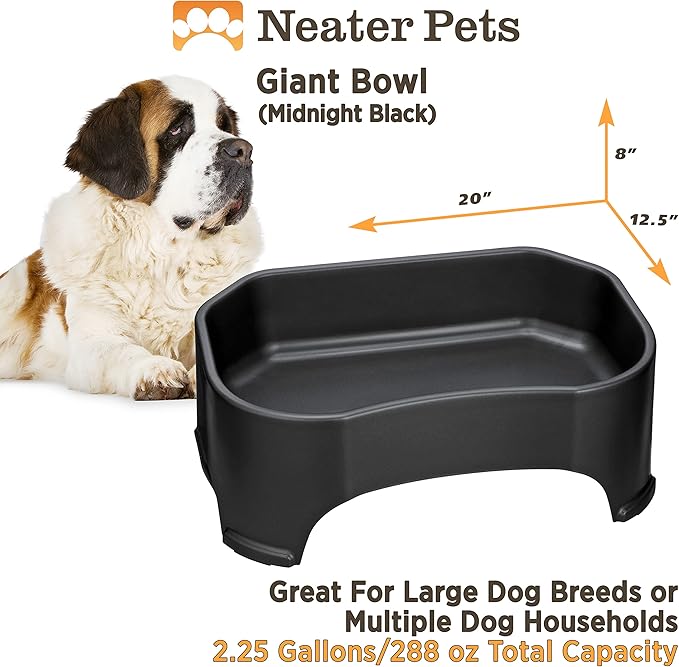 Neater Pet Brands Extra Large Water Bowl for Dogs, Outdoor Dog Water Bowl (2.25 Gallon Extra-Large Capacity), Big Trough Style Food Dish for Indoors or Outside, No Spill Large Dog Bowls, Black