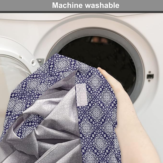 Lunarable Royal Blue Dog Crate Cover, Antique Moroccan Style Exotic Orient Inspired Ceramic Pattern Print Art, Easy to Use Pet Kennel Cover for Medium Large Dogs, 30 Inch, Indigo and White