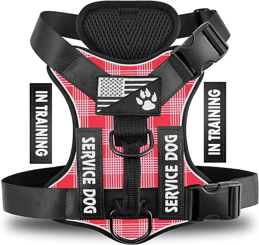 Demigreat Service Dog Harness, Reflective Dog Vest Harness with 5 PCS Patches, Adjustable Soft Oxford Pet Harness, Inner Layer Mesh, Easy to Control for Dogs