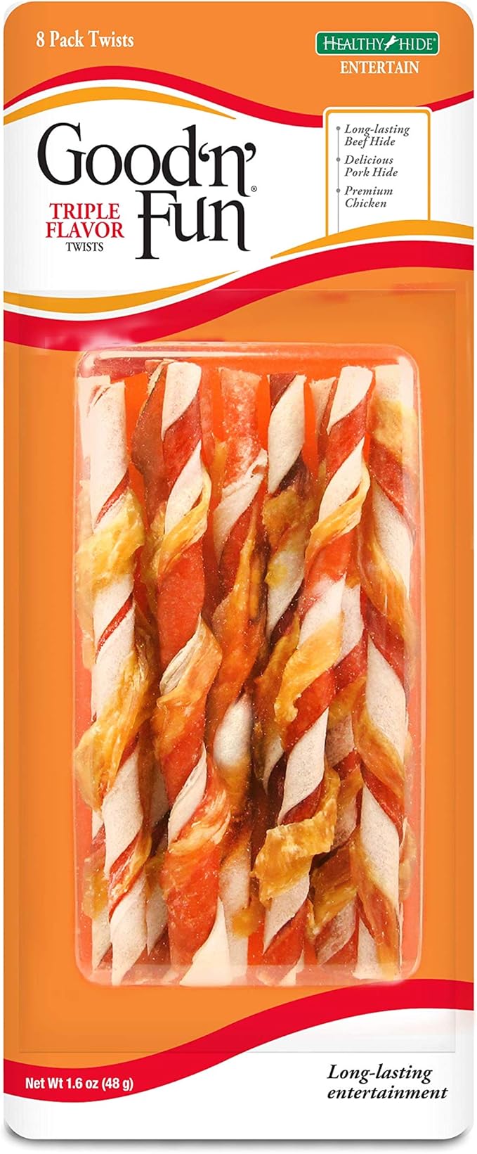Good'n'Fun Good ’n’ Fun Triple Flavor Twists 8 Count, Gourmet Dog Treats