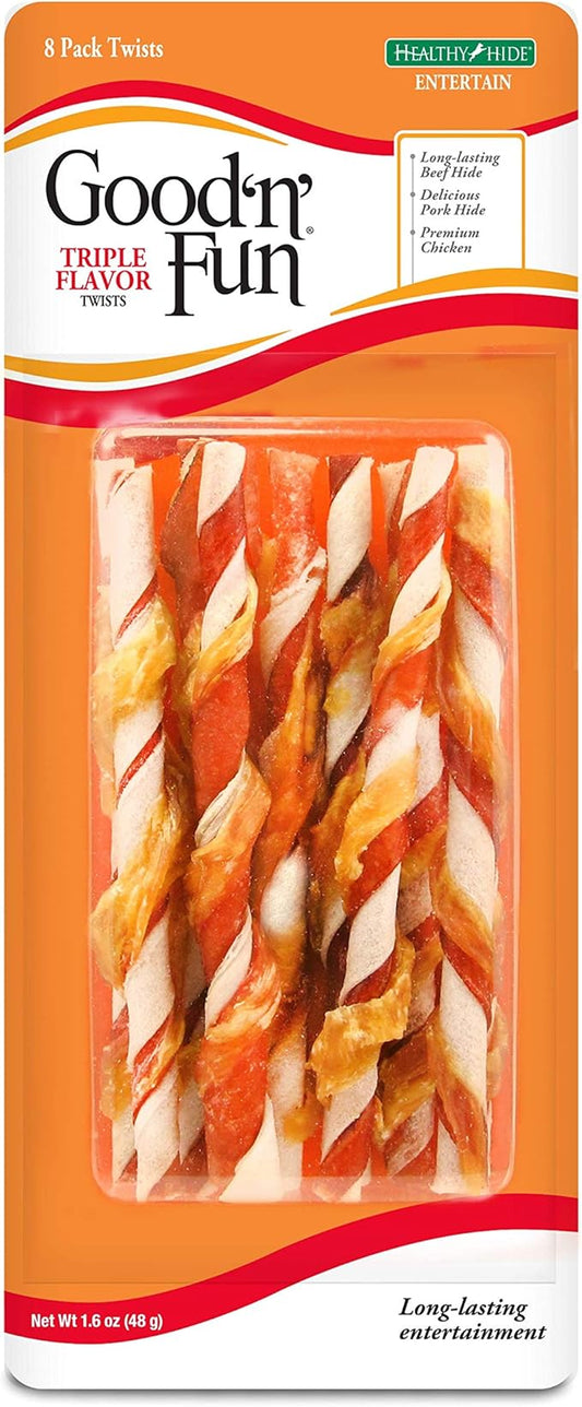 Good'n'Fun Good ’n’ Fun Triple Flavor Twists 8 Count, Gourmet Dog Treats