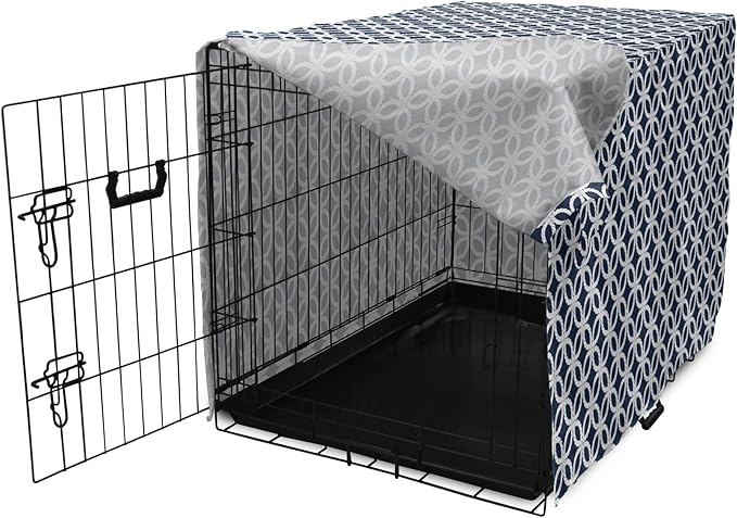 Ambesonne Navy Blue Dog Crate Cover, Marine in Geometric Pattern Design Ocean Travel Cruise Mosaic Ornament, Easy to Use Pet Kennel Cover for Medium Large Dogs, 36 Inch, Blue White