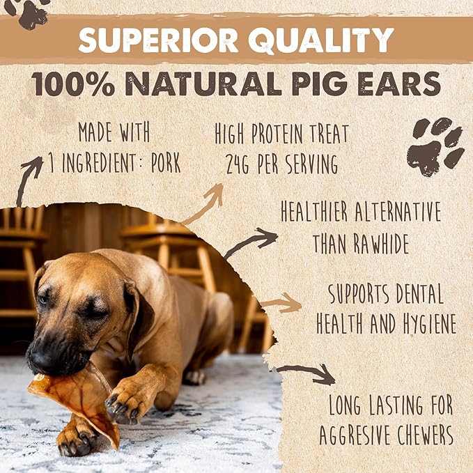 Mighty Paw Half Pig Ears for Dogs - All Natural Single Ingredient Natural Dog Ear Treat - Better Than Rawhide Snacks for Puppies - A Better Treat Dog Bone Alternative for Medium and Large Dogs
