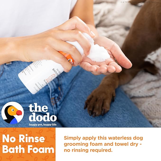 The Dodo No Rinse Bath Foam for Dogs, Tropical Mango with Papaya and Coconut Oil, 8 fl oz; Waterless Dog Grooming Option; Vegan, Cruelty-Free, No DEA, MEA, SLS or Parabens