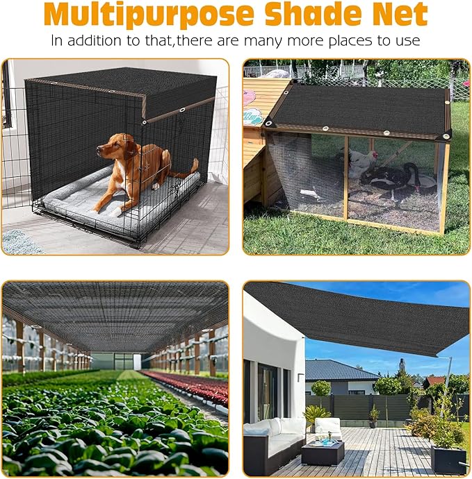 BNOSDM Dog Kennel Cover, Outdoor Sunblock Shade Cloth Net, Dog Mesh Tarp with Grommets and Rope for Outside Pet Large House Crate Playpen Chicken Coop, 20x10 Ft