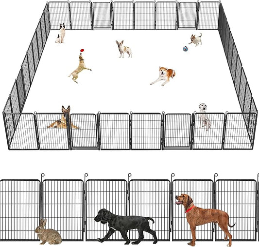Dog Playpen with Extra Large Door Dog Fence Outdoor for Yard Indoor Dog Pen 32inch 34 Panels Dog Pens Outside Anti-Rust Pet Fence Portable Dog Fence for RV Camping Yard
