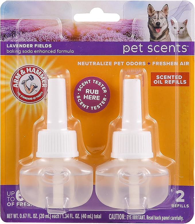 Arm & Hammer For Pets Scents Plug-in Scented Oil Refills in Lavender Fields, 2-Pack | Home Deodorizer For Pet Smells | Room Deodorizer for Homes with Pets, 0.67 Fl Oz x 2