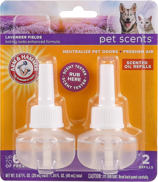 Arm & Hammer For Pets Scents Plug-in Scented Oil Refills in Lavender Fields, 2-Pack | Home Deodorizer For Pet Smells | Room Deodorizer for Homes with Pets, 0.67 Fl Oz x 2