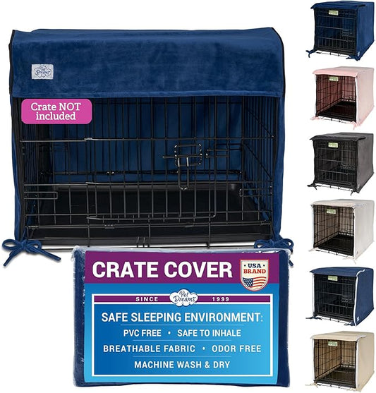 Pet Dreams Dog Crate Cover - Breathable Fabric Kennel Topper for Double-Door Crates, Fits iCrate Dog Cages 18, 24, 30, 36, 42, 48 Inches (Blue, Small, 24")