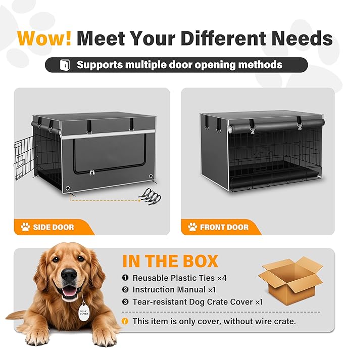 Dog Crate Cover 36 Inch Insulated & Breathable Chew-Proof – Heavy-Duty Dog Cage Cover for Sun/Rain Protection, Universal Fit Wire Crates, Anxiety Relief, Gray(Cover Only)