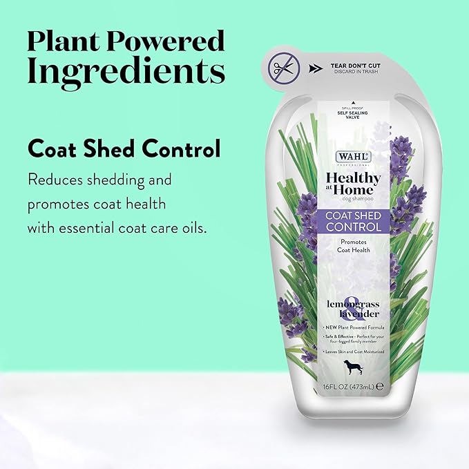 Wahl Professional Animal Healthy at Home Dog Shampoo - Plant Powered Grooming Shampoo - Coat Shed Control