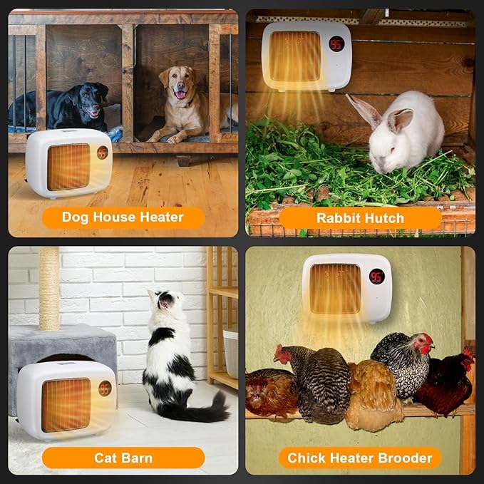 Dog House Heater, Pet House Heater with Thermostat Anti Chew Cord Overheat Protection Wall-Mounted 2 Heating Mode (300/600W) Warmer for Hound Kennel Cat Cage Chicken Coop