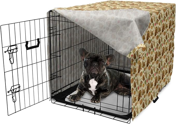 Lunarable Thanksgiving Dog Crate Cover, Special Day Family Dinner Classical Delicious Meal Abundance Harvest, Easy to Use Pet Kennel Cover for Cats & Medium Dogs, 24 Inch, Orange Brown Green
