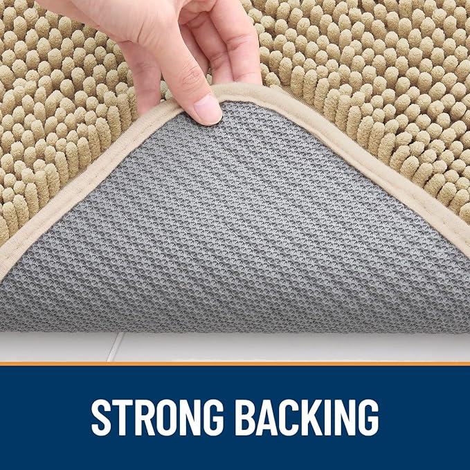 OLANLY Dog Door Mat for Muddy Paws 59x35, Absorbs Moisture and Dirt, Absorbent Non-Slip Washable Mat, Quick Dry Chenille, Mud Mat for Dogs, Entry Indoor Door Mat for Inside Floor, Beige