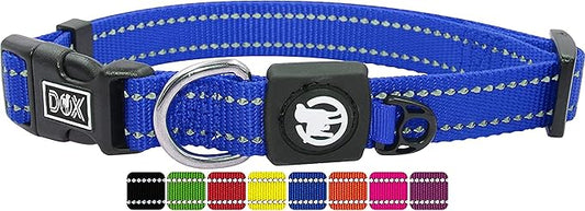 DDOXX Reflective Nylon Dog Collar - Strong and Adjustable Collars Dogs - L (Bue)