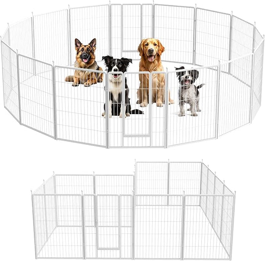 Dog Playpen 40 Inch 16 Panels, Ideal Dog Fence for Small/Medium/Large Dogs Indoor & Outdoor Bliss, Perfect Dog Pen for Camping, Yard, RV, Garden Fence, White