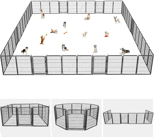 Dog Playpen with Extra Large Door Dog Fence Outdoor for Yard Indoor Dog Pen 32inch 48 Panels Dog Pens Outside Anti-Rust Pet Fence Portable Dog Fence for RV Camping Yard