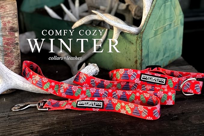 Lucky Love Dog, Winter Stocking Caps and Mittens Dog Collar, Matching Snowflakes Collar for Male and Female Dogs - (Small, Chilly Collar)