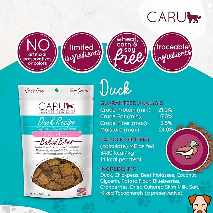 CARU - Soft 'n Tasty Baked Bites - Duck Bites Dog Treats - Flavorful Training Treats - 4 oz